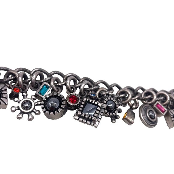 Vtg Early Patricia Locke Charm Bracelet Silver Tone Colorful Jewels NWT B33 - Picture 3 of 7